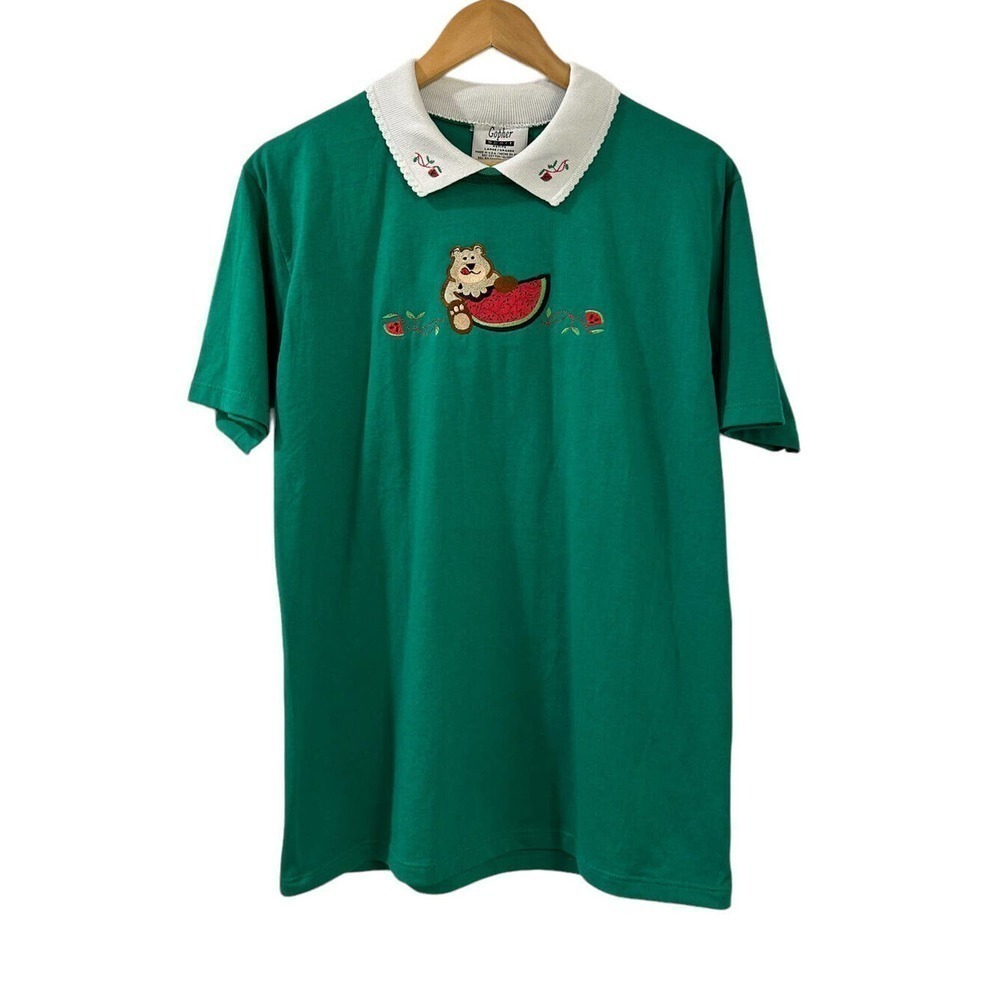 Vintage Gopher Sport Grandma Embroidered Petite Large Green Short Sleeve